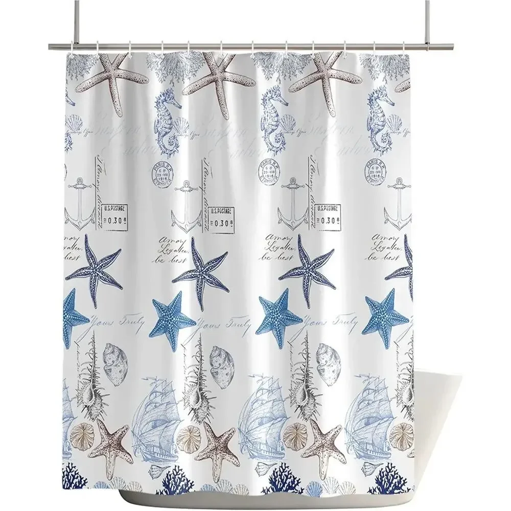 Coastal Shower Curtain for Bathroom Underwater World Marine Life Print Bath...